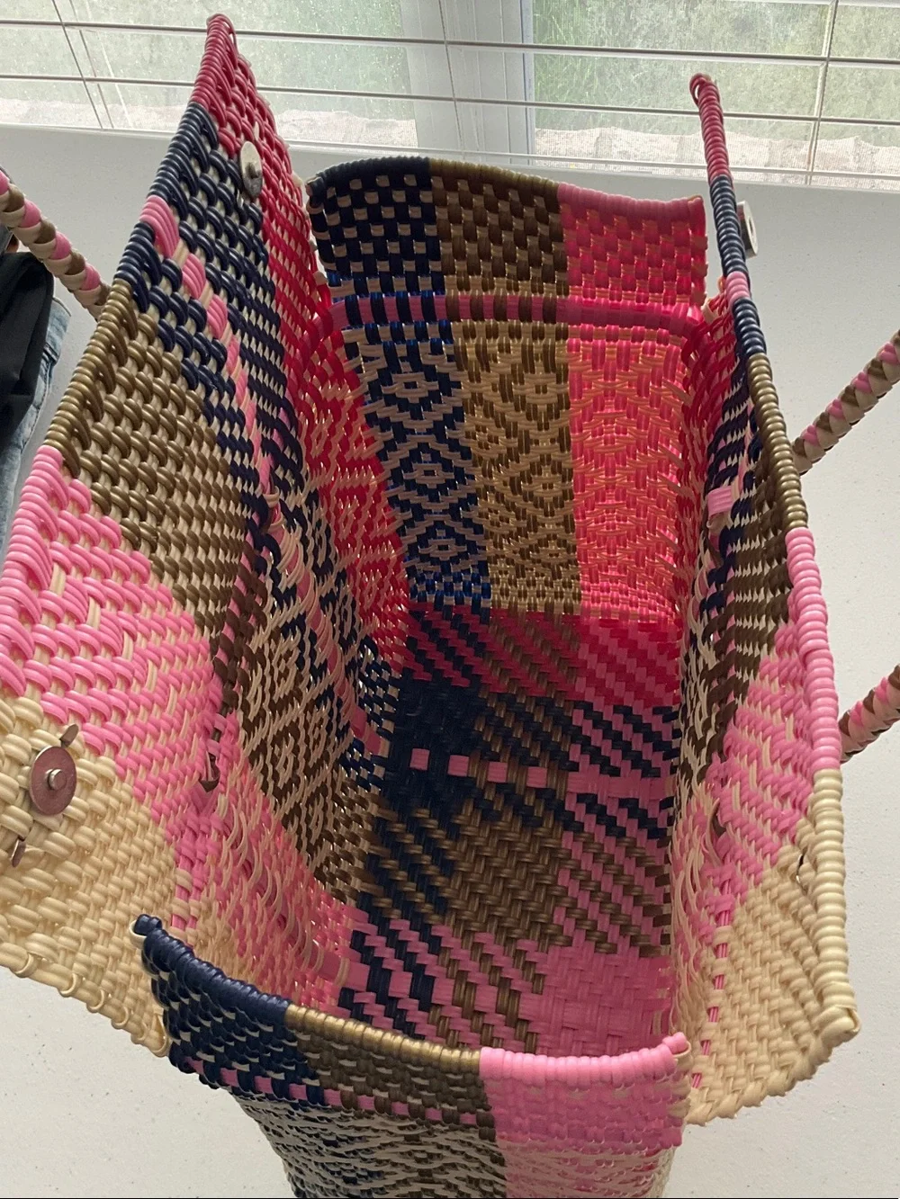 Hand Woven Pink Multi-Color Tote Bag - Stylish Beach & Market Carry